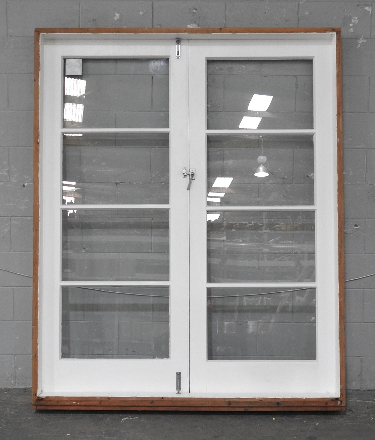 Wooden French 4-Light Doors Hung in Frame