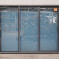 Denim Blue Aluminium Stacker Sliding Window Opens Right To Left
