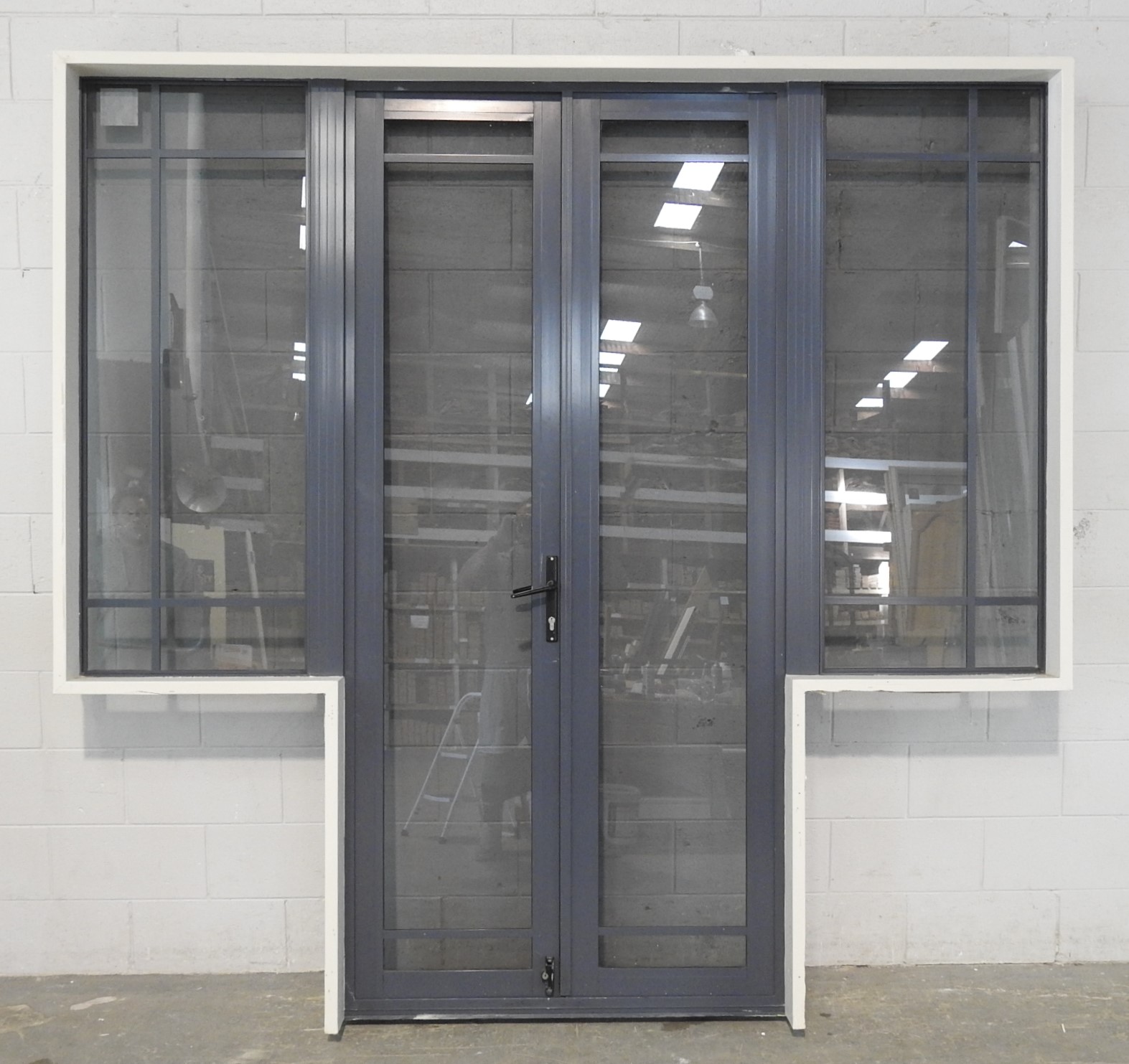 Denim Blue Aluminium French Doors with Sidelights