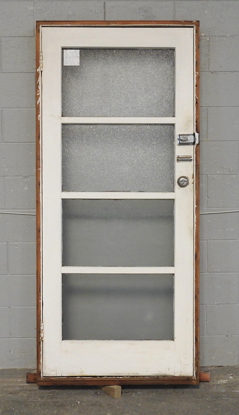 Wooden Exterior 4 Light Door Hung in Frame