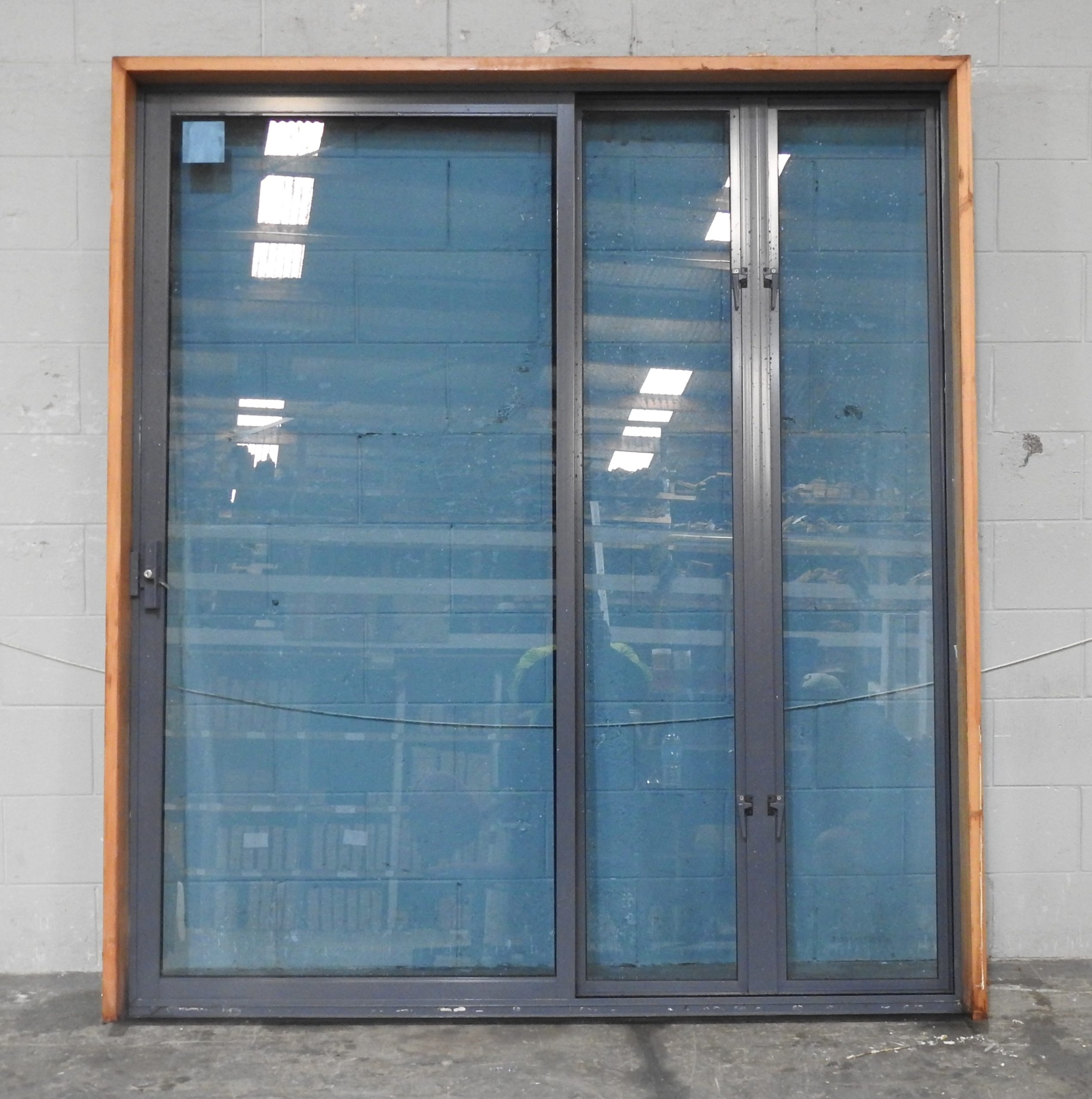 Denim Blue Aluminium Sliding Door - Opens Right To left
