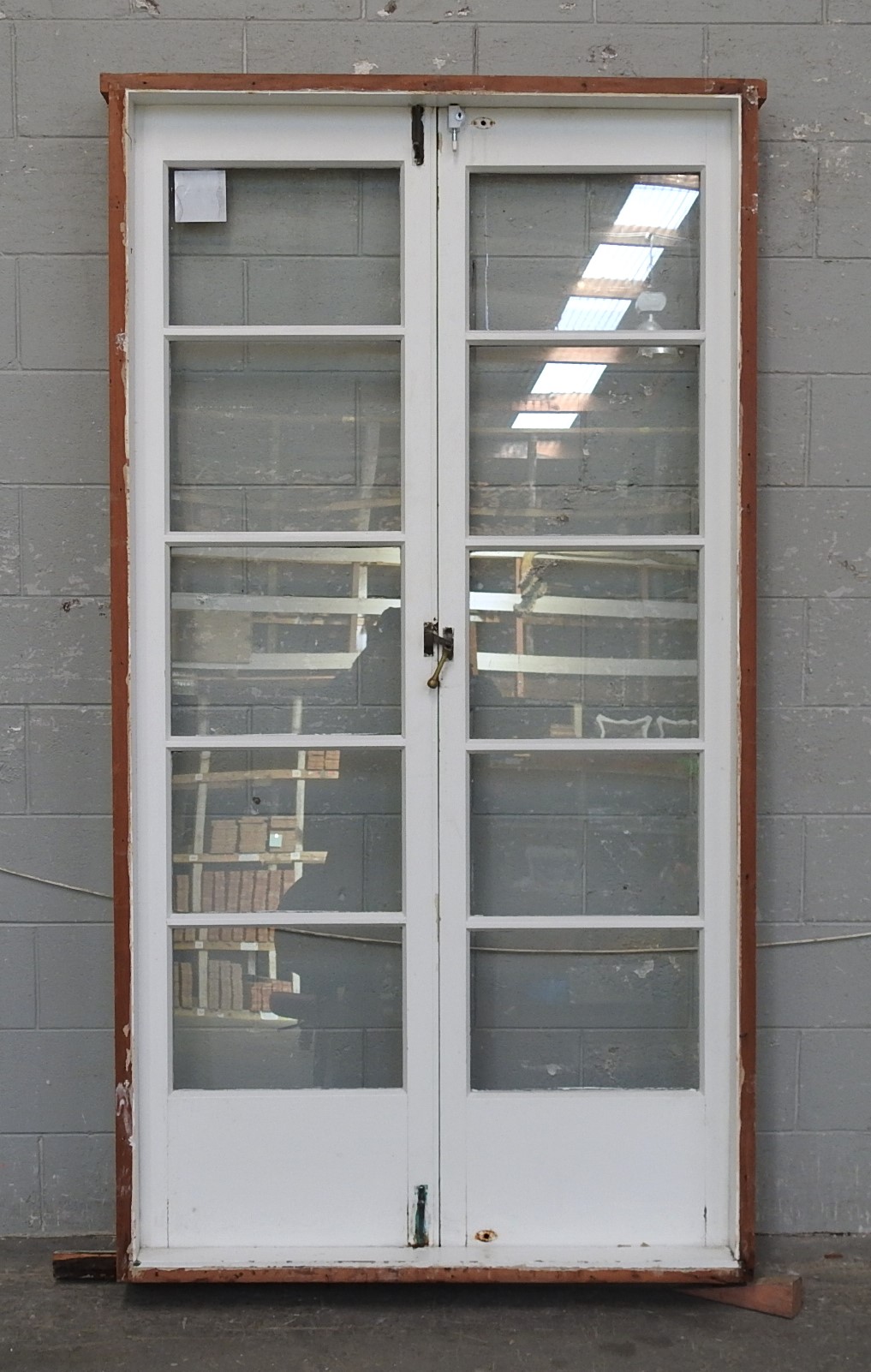 Wooden 5-Light French Doors Hung in Frame