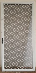 White aluminium security screen for sliding door