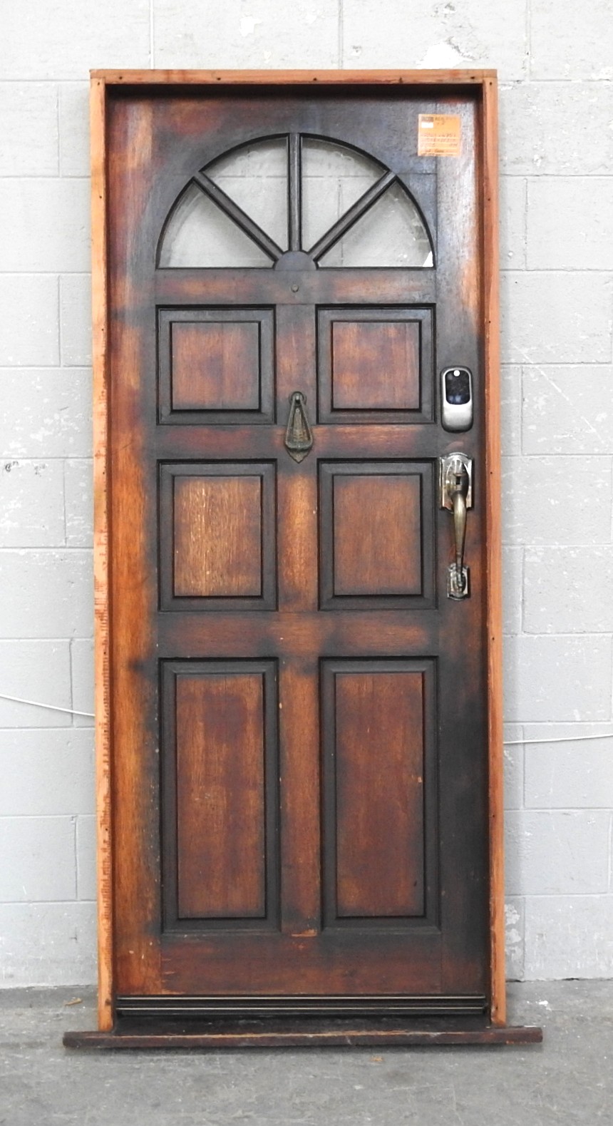 Wooden Exterior Fanlight Door Hung in Frame