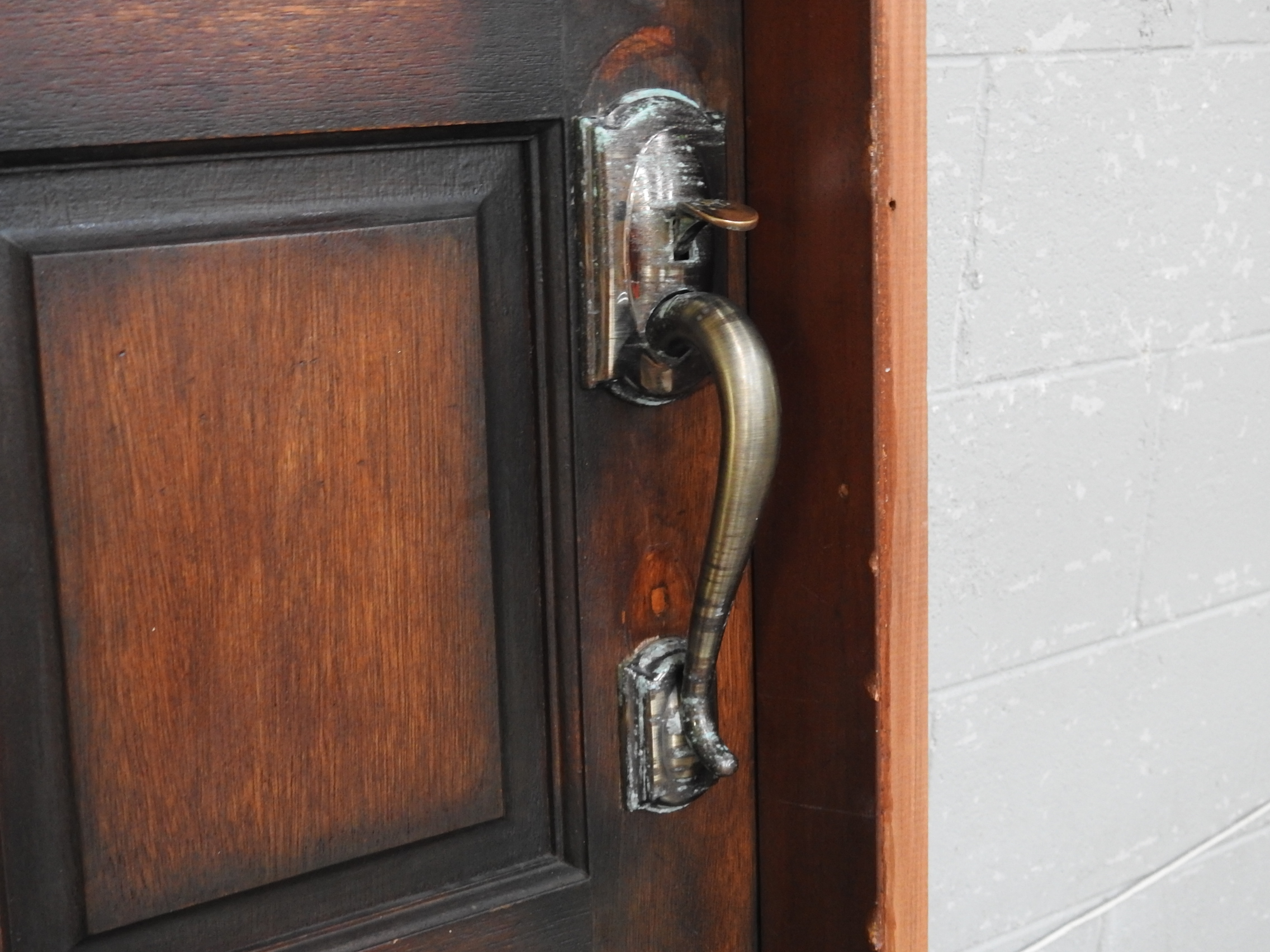 Wooden Exterior Fanlight Door Hung in Frame