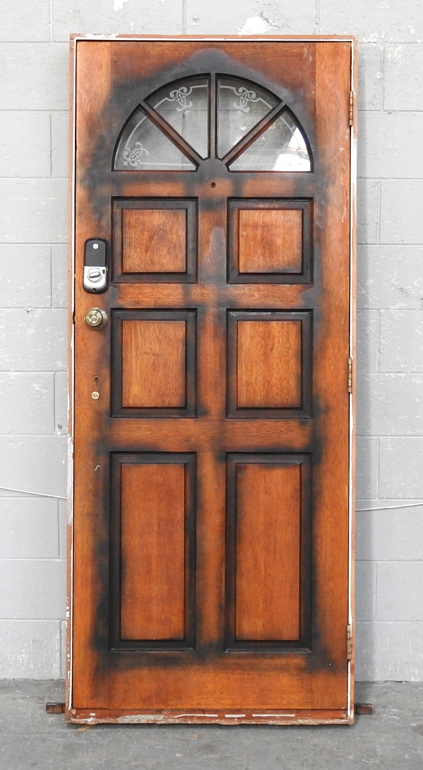 Wooden Exterior Fanlight Door Hung in Frame