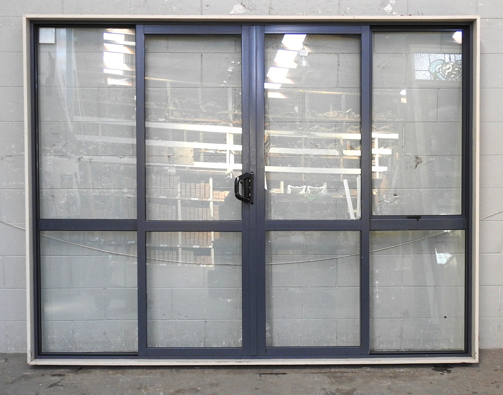 Denim Blue Aluminium Double Sliding Doors