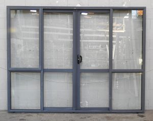 Denim Blue Aluminium Double Sliding Doors