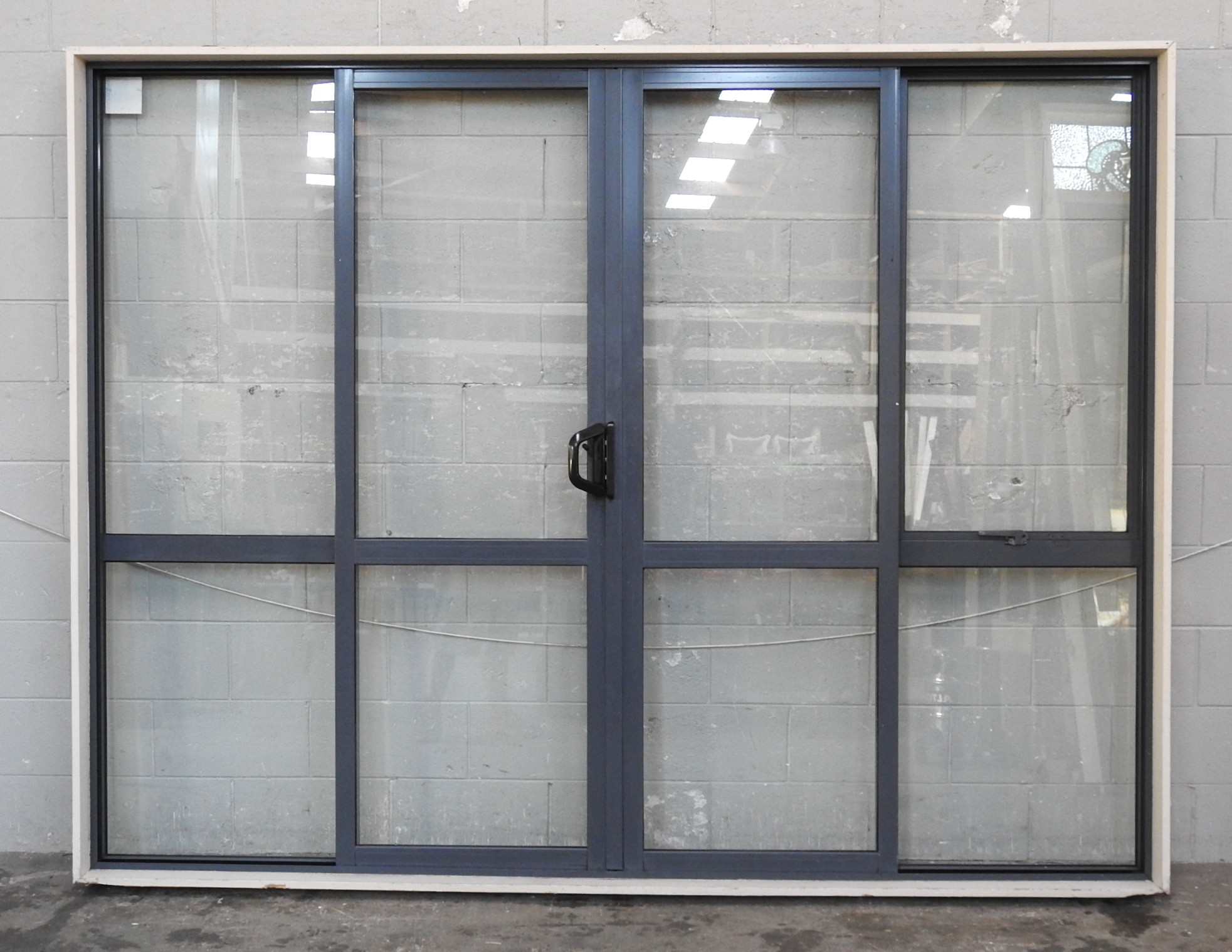 Denim Blue Aluminium Double Sliding Doors