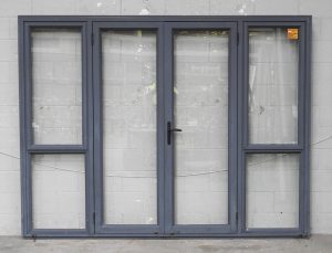 Denim Blue Aluminium French Doors With Sidelights