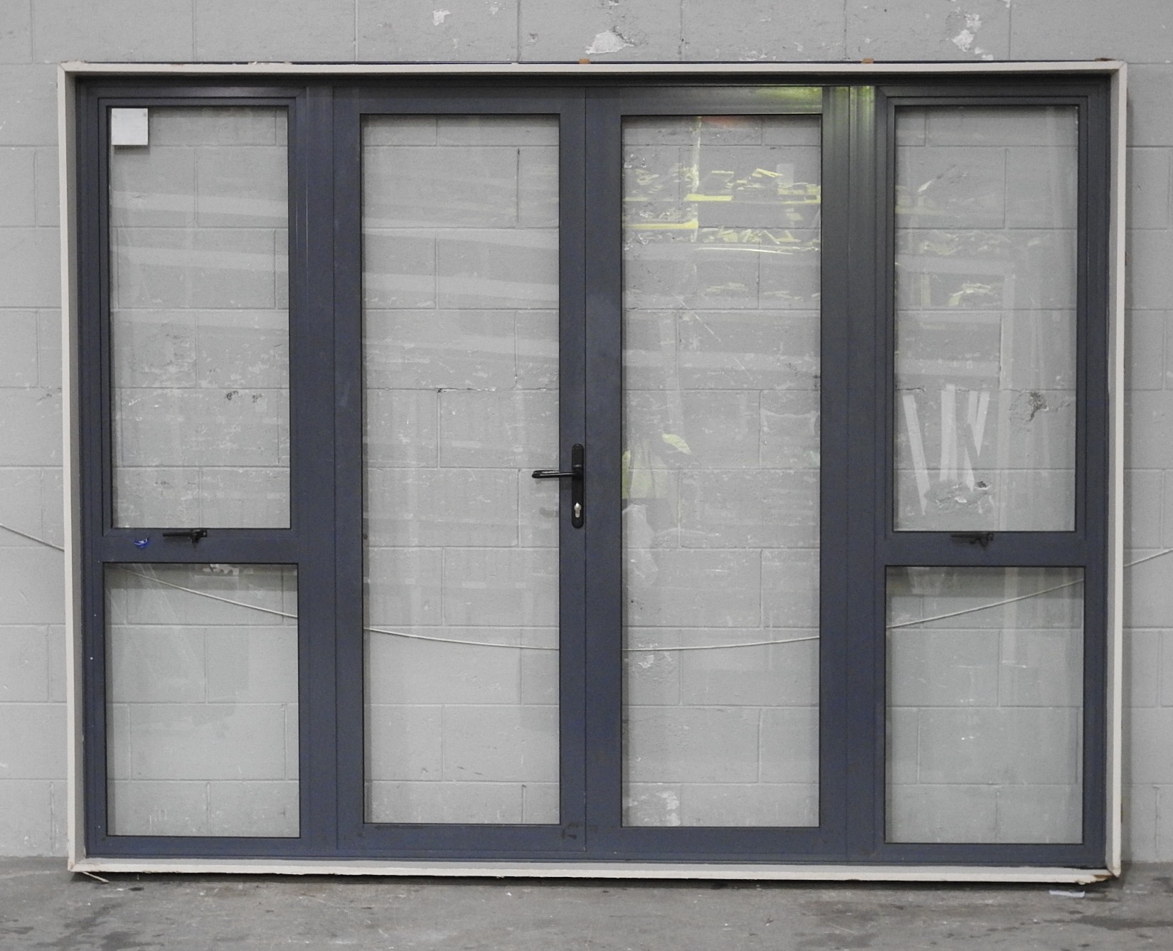 Denim Blue Aluminium French Doors With Sidelights