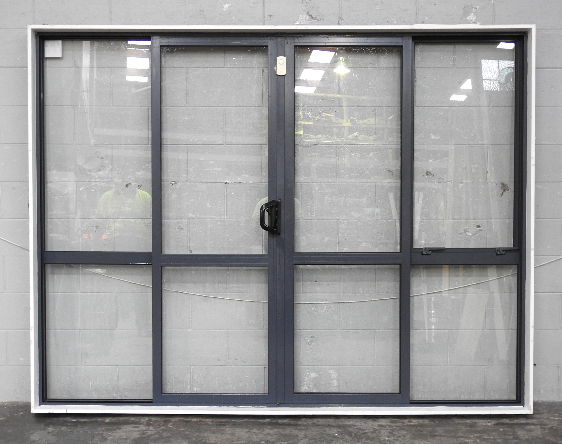 Denim Blue Aluminium Double Sliding Doors