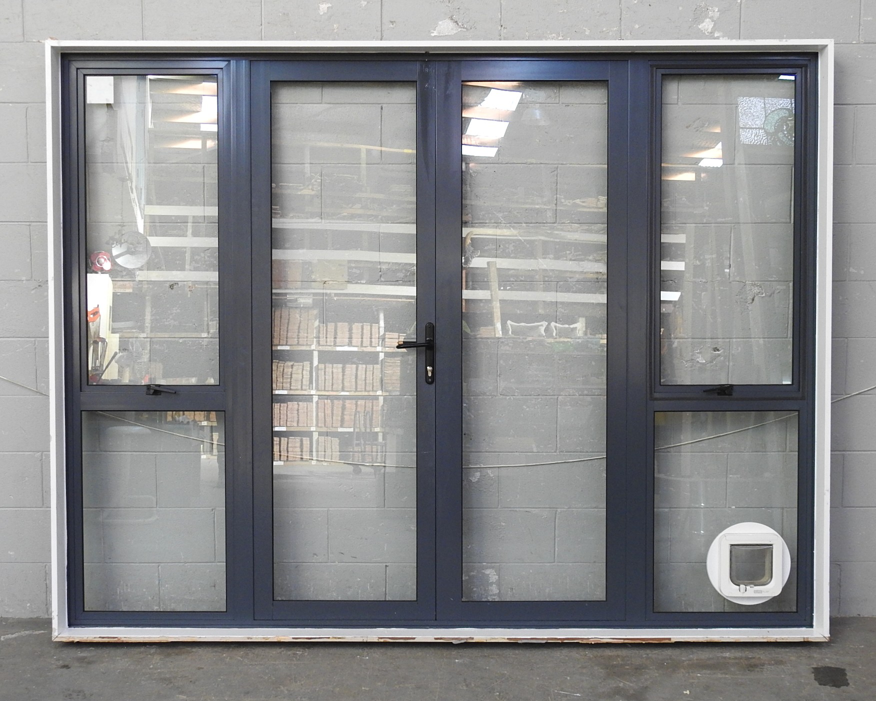 Denim Blue Aluminium French Doors With Sidelights