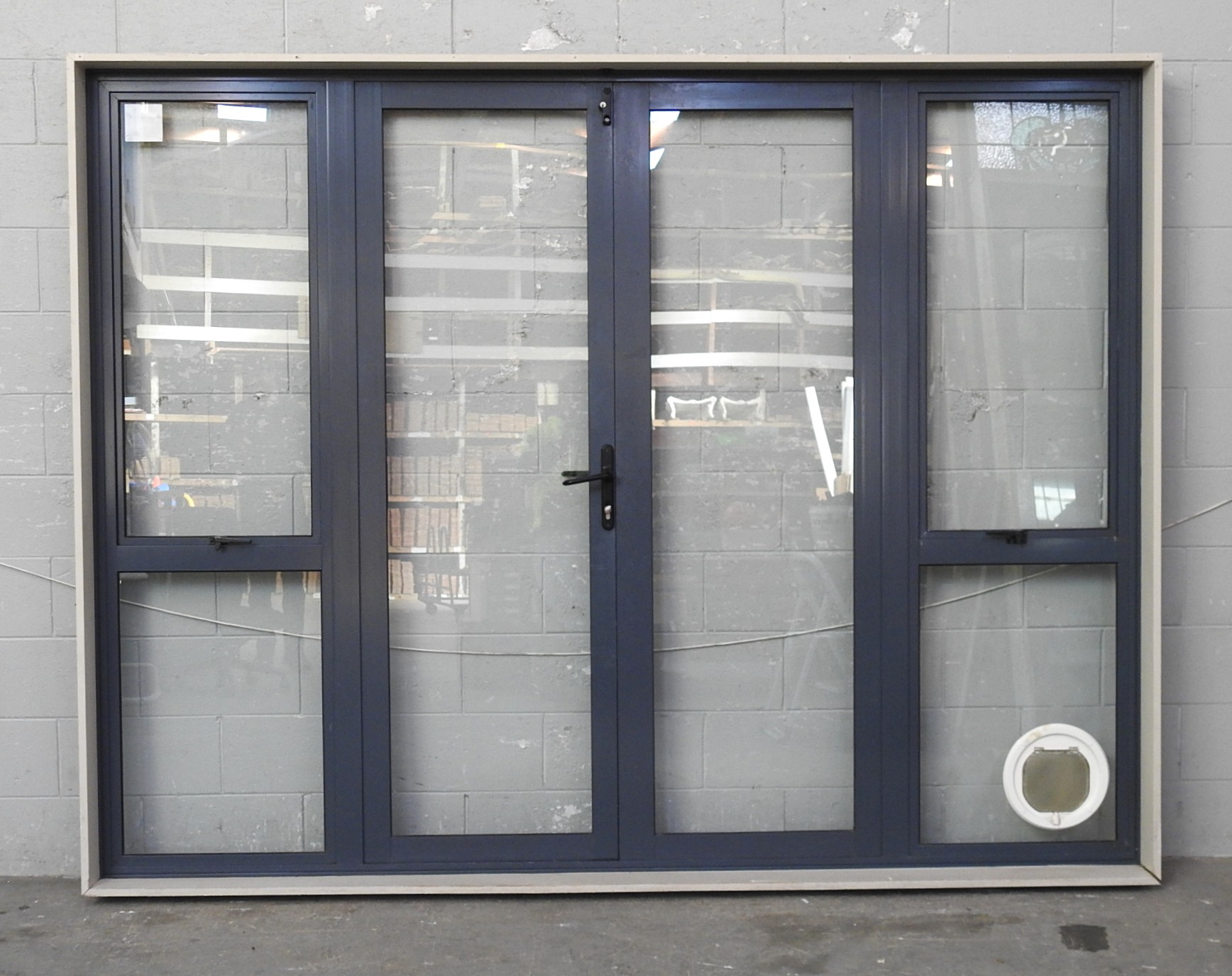 Denim Blue Aluminium French Doors With Sidelights